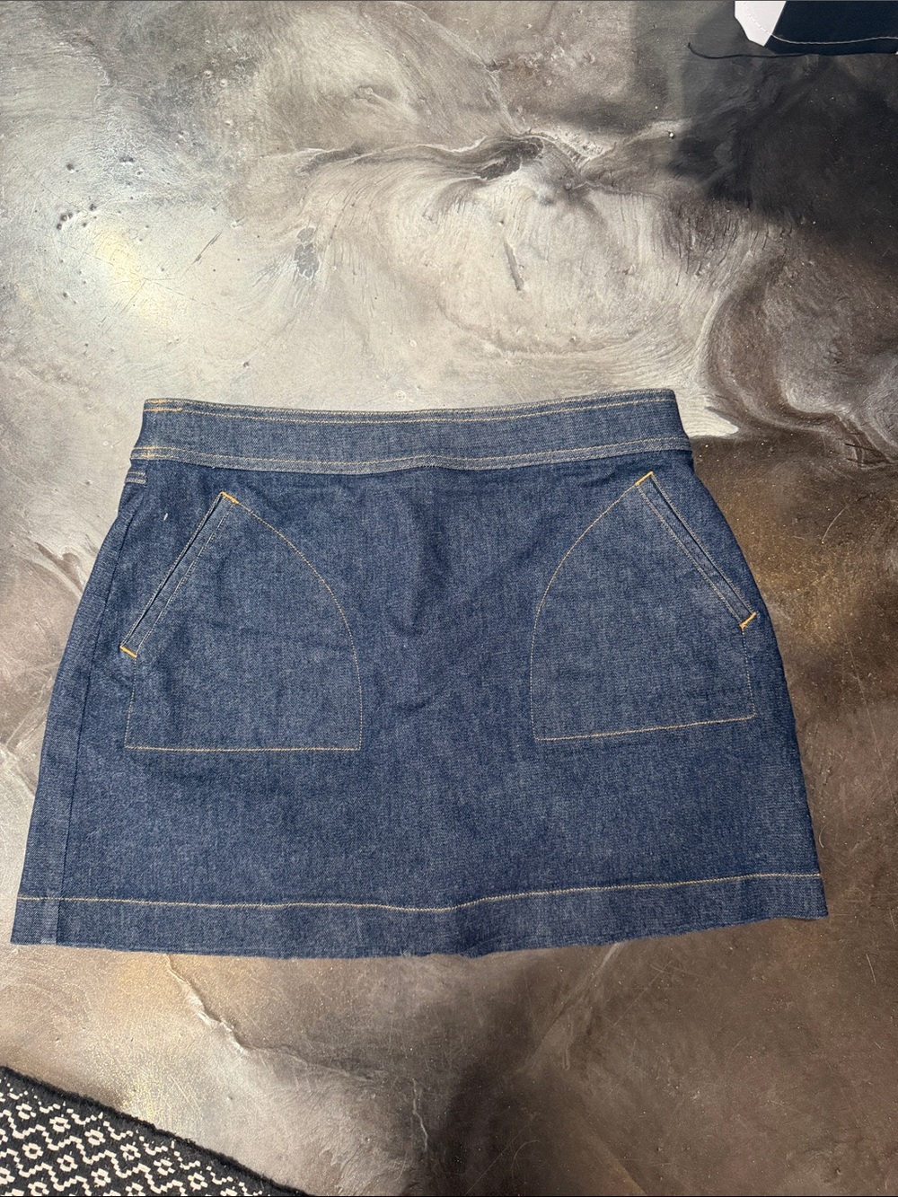 SPANX Red Logo Tag on Dark Denim Waistband